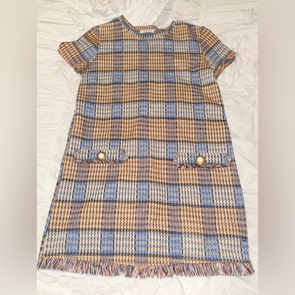 Zara Blue and Tan Plaid Casual Dress